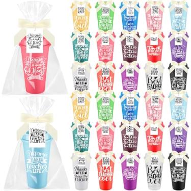 Imagem de LemonRoad Conjunto de 30 presentes de agradecimento do professor a granel 473 ml Caneca de café com tampa Presente de volta às aulas Copo de agradecimento com tampa, cartão e saco de Natal (estilo