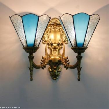 Imagem de Luminária de parede retrô americana em vidro colorido com LED, estilo europeu, luxuosa, para sala de estar, restaurante, quarto, escritório, casa de campo, hotel, café, bar, corredor (J 2 lâ