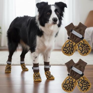 Imagem de 4 meias antiderrapantes para cães - botas de cachorro para evitar lamber patas, sapatos antiderrapantes para cães ao ar livre, ótimo para proteção de patas de cães