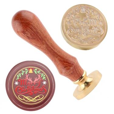 Imagem de Carimbo de lacre de cera de Natal Feliz Natal Carimbo de latão e uma alça de madeira carimbos cabeça para cartões de Natal, convites de festa, cartas, envelopes, cartões de felicitações, presentes