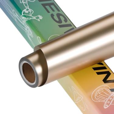 Imagem de HTVRONT Vinil permanente dourado champanhe metálico - 30,5 cm x 1,8 m fosco metálico champanhe dourado rolo de vinil - fácil de remover ervas daninhas e transferir decoração de casa, decoração de