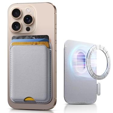 Imagem de SOUNDBYTE Carteira magnética mais forte para iPhone 16/15/14/13/12 e para capas MagSafe | Suporte magnético de couro com bloqueio de RFID N52 com ímãs poderosos | Comporta 3 cartões | Cinza claro