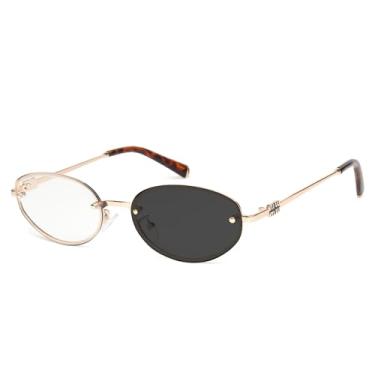 Imagem de KENBO Óculos de sol retrô para mulheres, óculos de sol modernos armação dourada estreita Sunnies Oval-C6