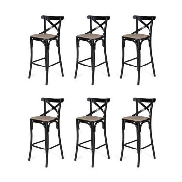 Imagem de Kit 6 Banquetas Katrina Em Aço Preto - Branco