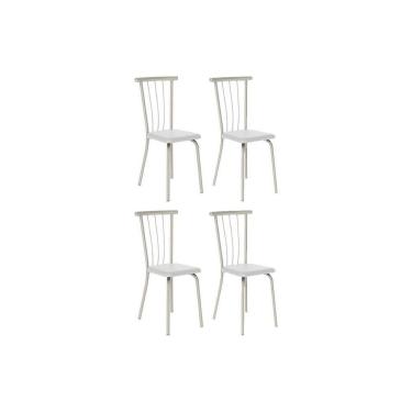 Imagem de Kit 4 Cadeiras De Cozinha 154 Aço 4 Uni Prata-courano Branco - Carraro