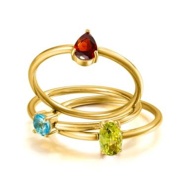 Imagem de Episkeyk Anéis empilháveis banhados a ouro 14K para mulheres, não mancham - Conjunto de anéis de noivado de zircônia cúbica delicados coloridos com pedra do mês de nascimento e compromisso, tamanho 6