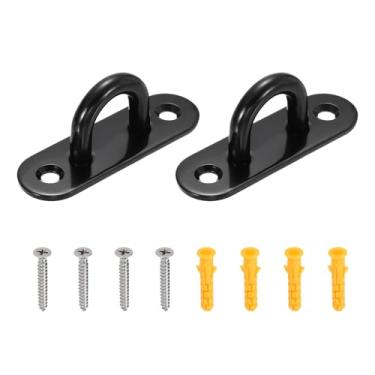Imagem de PATIKIL M5 Ganchos de teto de aço inoxidável, placa de olho, 2 peças retangulares resistentes de hardware marinho grampos ganchos com parafusos para redes, cadeiras suspensas, balanços, preto