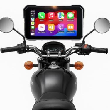 Imagem de Multimídia Para Moto com CarPlay e Android Auto, Sistema de Navegação Bluetooth, Tela Digital, Suporte para Guidão de Motocicleta