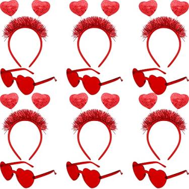 Imagem de Cotiny 12 Peças De Faixa Cabeça Em Formato Coração Para O Dia Dos Namorados, Vermelho, Antena, Arco Cabelo Com Óculos Sol Casamento, Festa Namorados