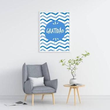 Imagem de Quadro Decorativo Palavra Gratidão - Azul 34x23cm - Quadros On-Line