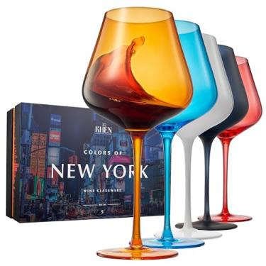 Imagem de Cores de taças de vinho da cidade de Nova York, conjunto de taças de vinho coloridas Art Déco, 590 ml com uma linda caixa de presente | Conjunto de 5 | Viajante, Explorador, Presentes - Utensílios de