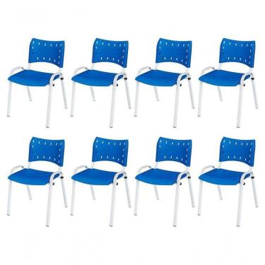 Imagem de Cadeira Iso Base Branco , Escritório Azul Kit 8 Un