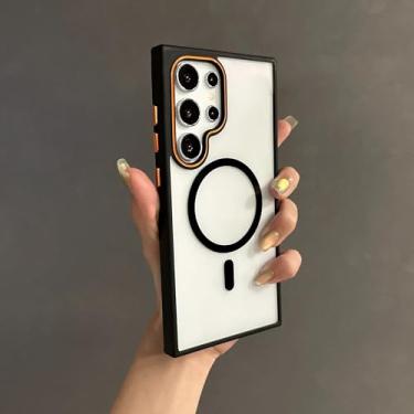 Imagem de HJZSZX Capa protetora transparente à prova de choque para S24Ultra Luxury, armadura magnética, capa colorida (para S24Ultra/preto)