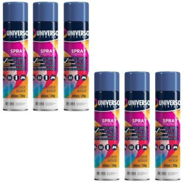 Imagem de Tinta Spray 400ml Azul Escuro Uso Geral em Aço Ferro Couro Gesso Cerâmica | Universo | Kit 06 un