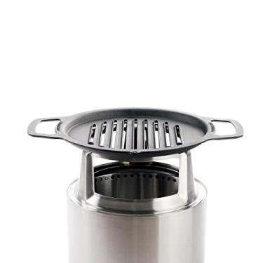Imagem de Solo Stove Conjunto de grelha de cozinha Ranger Grelha de ferro fundido em aço inoxidável com cubo para elevação, grade redonda de 35 cm, grelha de cozimento de madeira alimentada para fogueira