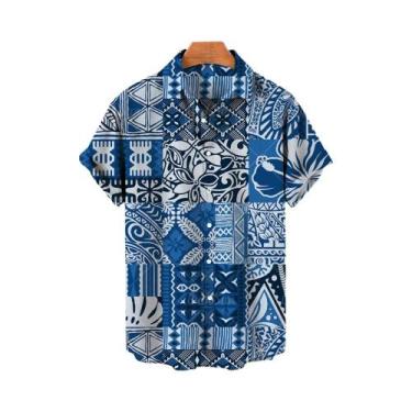 Imagem de Camisa Havaiana Masculina plus Size 3D Com Estampa Geométrica De Flor 