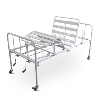 Imagem de Cama Hospitalar Manual 2 Movimentos Dobrável, Branca, com Rodízios e Grades Laterais Rebatíveis, 2.03m x 97cm x 1.07m, Fácil Manuseio, Instalação