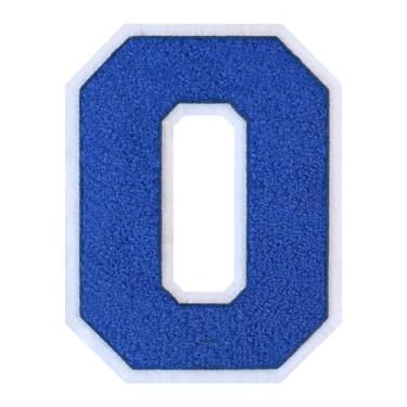 Imagem de 1 Patch de letra de chenille azul de 15 cm com borda branca – Adesivos do alfabeto para roupas, jaquetas, mochilas, chapéus para decoração personalizada, nome personalizado e artesanato. (O)