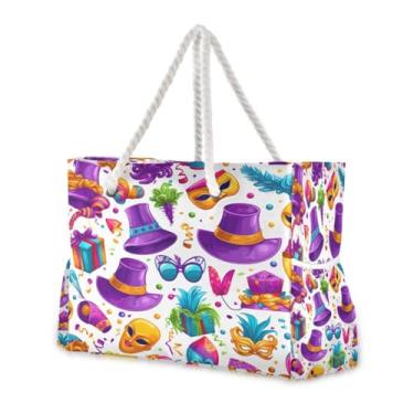 Imagem de Wassud Bolsa de praia com chapéus violeta grandes bolsas de praia para mulheres, impermeável, à prova de areia, bolsa de viagem com zíper e bolso para piscina, academia, acampamento