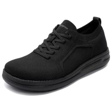 Imagem de 1TAZERO Sapatos masculinos largos para caminhada com biqueira – Sapatos ortopédicos descalços de largura extra larga para homens, sapatos casuais com suporte de arco, Preto escuro, 10 Wide