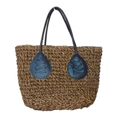 Imagem de Bolsa de Praia em Palha Sintética com Alças de Couro, 40x46cm, Interior Forrado, Fecho com Zíper, Ideal para Praia, Piscina e Passeios