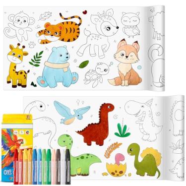 Imagem de Conjunto de rolos de papel para colorir infantil, 2 rolos de papel de desenho e 12 pacotes de giz de cera, rolos adesivos para arte infantil, rolos de colorir para crianças, crianças, jovens, artistas