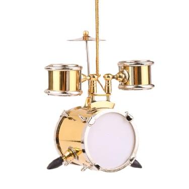 Imagem de Dselvgvu Conjunto de bateria em miniatura de 7,6 cm, enfeite para pendurar, mini instrumento musical, réplica, música, presentes de aniversário, árvore de férias, decoração de casa, modelo de
