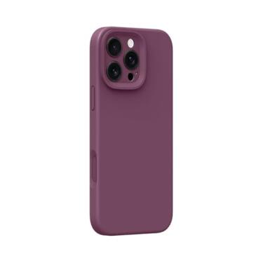 Imagem de Capa de silicone líquido com botão de câmera para iPhone 16 Pro Max, 15 Pro, 14 e 13, capa protetora fosca com carregamento sem fio, roxa escura, para iPhone 16