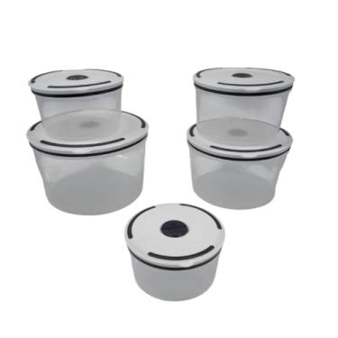Imagem de Conjunto 5 Potes Herméticos de Plástico com Tampa, Transparente com Tampa Branca, 400ml, 650ml, 1000ml, 1500ml, 2000ml