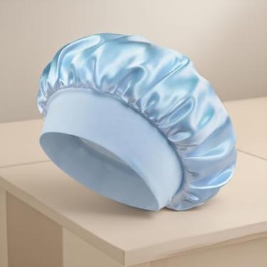 Imagem de Touca de banho luxuosa para dormir – Toucas de banho macias de camada dupla para proteção do cabelo, confortáveis para homens e mulheres (azul celeste)