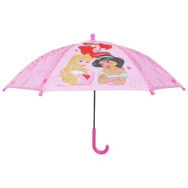 Imagem de Disney Guarda-chuva infantil princesa, Ariel Jasmine e Aurora com estampa de castelo e alça curva, rosa