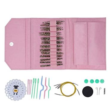 Imagem de Ainoli conjunto de agulhas de tricô removível circular leopardo impressão agulhas de tricô camisola agulha calibre botões saco do plutônio kit de crochê (Rosa)