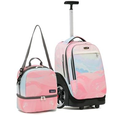 Imagem de Mochila de rodinhas NEW TILAMI com 48 cm e Lancheira para Meninas e Meninos, Durável, para Viagem e Escola, rosa, 19 inch, Mochilas Daypack