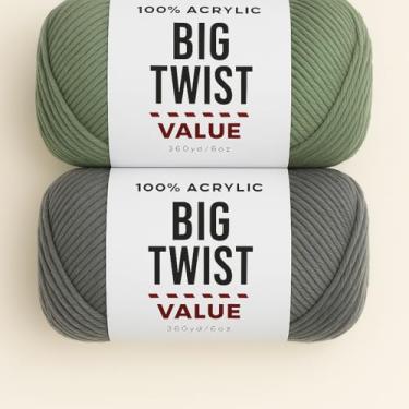 Imagem de Pacote com 2 fios neutros Big Twist Value - cinza médio e sálvia, 100% acrílico, novelos de 170 g (380 m cada), 2 cores, 1 novelo cada.