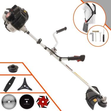 Imagem de Roçadeira Profissional Lateral Kawashima Kw52le À Gasolina 52c 2,5hp 2t + Faca 2 Pontas + Faca 40 Dentes + Faca 80 Dent