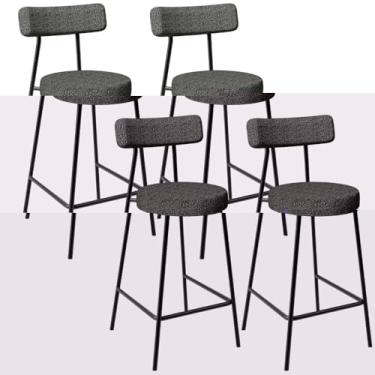 Imagem de Kit 04 Banquetas Baixa Para Cozinha Sala De Jantar Bar Bancada Milão L02 Linho Mescla Chumbo - Lyam Decor