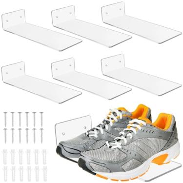 Imagem de OMISTAR 6 prateleiras flutuantes para sapatos, prateleira transparente para exibição de sapatos, suporte de parede de acrílico, suportes organizadores de sapatos transparentes para coleção de tênis