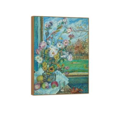 Imagem de BMZFYBS David Burliuk Famosas impressões em tela de arte de parede prontas para pendurar Flores e frutas. Pintura de moldura de madeira para decoração de sala de estar 50 x 70 cm 20 x 27 pol