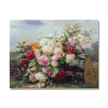 Imagem de NHLDZYH Arte floral vintage natureza morta, pintura botânica clássica, decoração de casa quente para sala de estar e sala de jantar. A33. Tela somente 80x105cm-31,5x41,3 pol