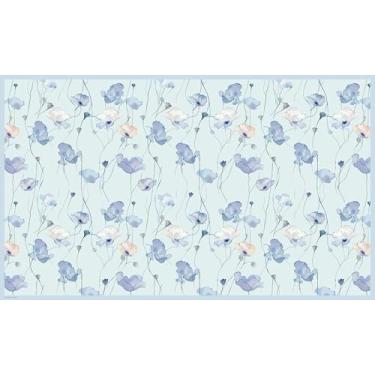 Imagem de IRI-GIRI Tapete de vinil para cozinha decorativo linóleo PVC piso de azulejo, colorido, durável, antiderrapante, lavável à mão e protege pisos 99,8 cm x 59,9 cm, azul claro floresta de fadas 316