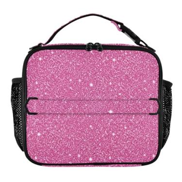 Imagem de Lancheira personalizada com glitter rosa com estampa de estrela branca para mulheres e meninas, alça de ombro ajustável, lancheira masculina e infantil para trabalho, bolsa isolada com estampa animal