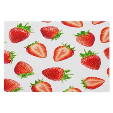 Imagem de Wassud Tapete de porta de morango 61 x 89 cm, tapete de área lavável antiderrapante com suporte de borracha, tapete macio e macio para sala de estar, quarto, entrada, entrada