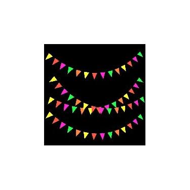 Imagem de 1 conjunto de bandeira de triângulo de papel neon 449,6 cm guirlanda de festa reativa de luz negra brilhante no escuro para discoteca de aniversário, triângulo