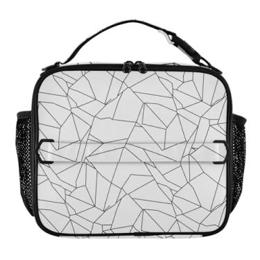 Imagem de Joisal Lancheira branca com linhas pretas para mulheres, meninas, lancheira masculina e infantil, lancheira para trabalho, bolsa térmica para adultos