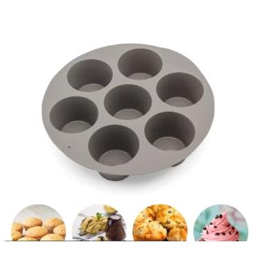 Imagem de Forma de Silicone Redonda para Cupcake, 7 Cavidades, 18cm, Antiaderente, para Forno e Air Fryer, Muffins e Mini Bolos