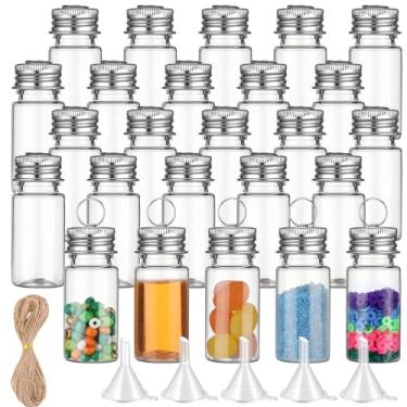 Imagem de Bokon Conjunto de 25 mini garrafas de plástico de 10 ml com tampas funis de cobertura interna, pequenas garrafas de poção com tampas, minúsculo frasco de arte de areia transparente para decoração de