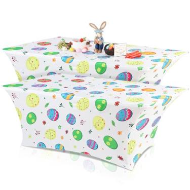Imagem de Oudain 2 peças de capa de mesa elástica para Páscoa, 1,8 m, Páscoa, elastano, decoração de festa temática esportiva, para festas de fim de ano, celebração, piquenique, jantar