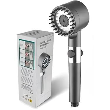 Imagem de Chuveiro multifuncional com 3 modos: Bocal de massagem com escova de silicone, modo de pistola de pulverização destacável e chuveiro portátil filtrado de alta pressão para banheiro