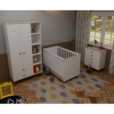 Imagem de Quarto Infantil Completo Bartira Ternura Guarda-Roupa 2 Portas Cômoda 5 Gavetas Berço Conversível