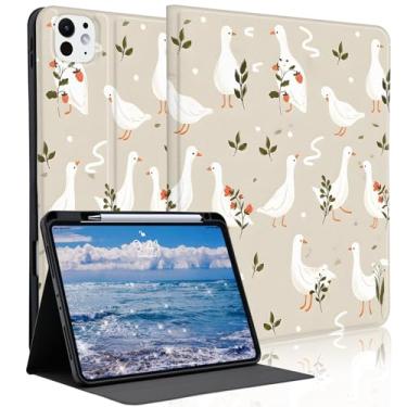 Imagem de Idocolors Linda capa de ganso da fazenda para iPad A16 de 10,9 polegadas 2025/2022 (10ª/11ª geração) com suporte para lápis, capa traseira de couro TPU macio despertar/hibernar automático para